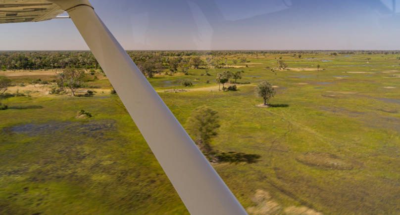 Blick aus dem Kleinflugzeug ins Okavango-Delta