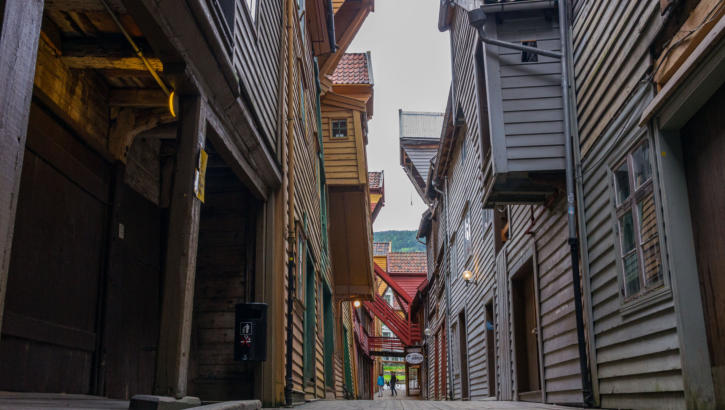 Bergen - alten Lagerhäuser im Stadtteil Bryggen