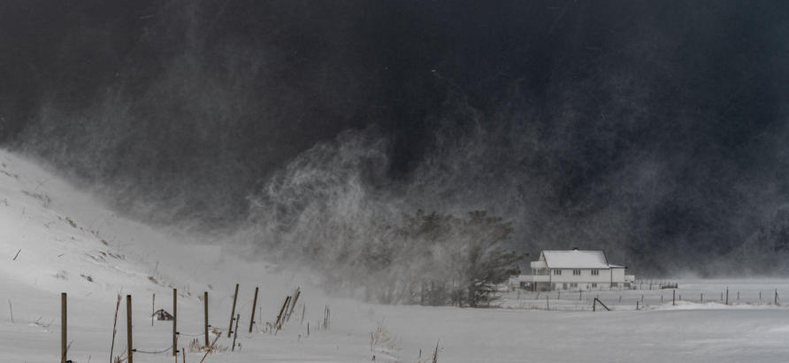Schneesturm bei Flakstad