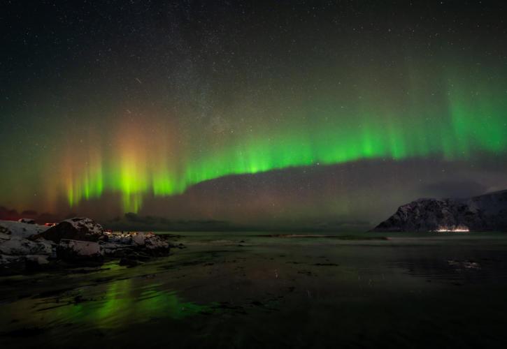 Polarlichter über Skagsanden Beach