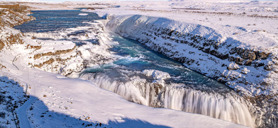 Gullfoss in Winterlandschaft